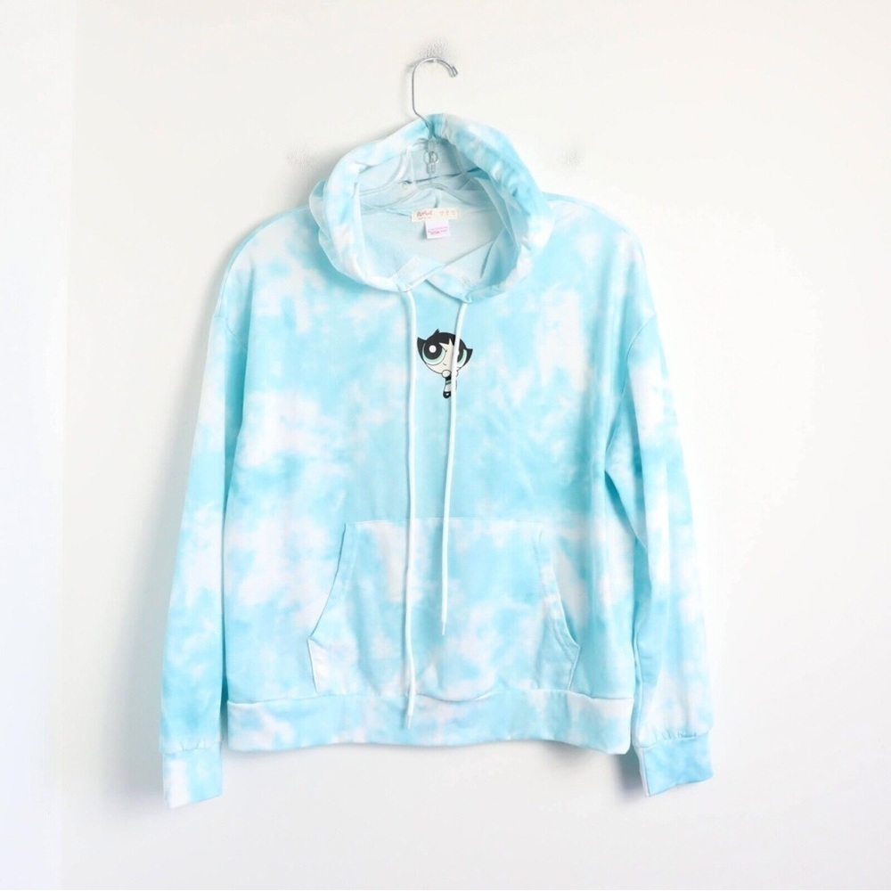 ROMWE x Powerpuff Girls Buttercup tie dye hoodie pastel turquoise blue oversized